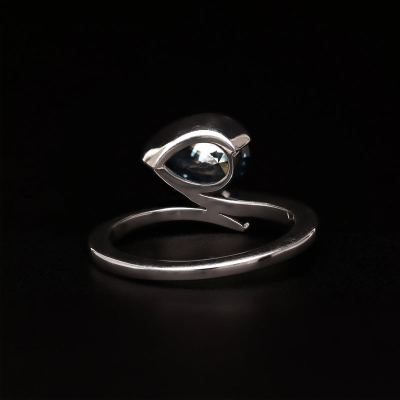Vivid Blue Lab Grown Solitaire Ring – Pear Cut Solitaire in Half Bezel Twist Setting - WooFora