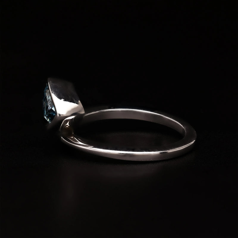 Vivid Blue Lab Grown Solitaire Ring – Pear Cut Solitaire in Half Bezel Twist Setting - WooFora