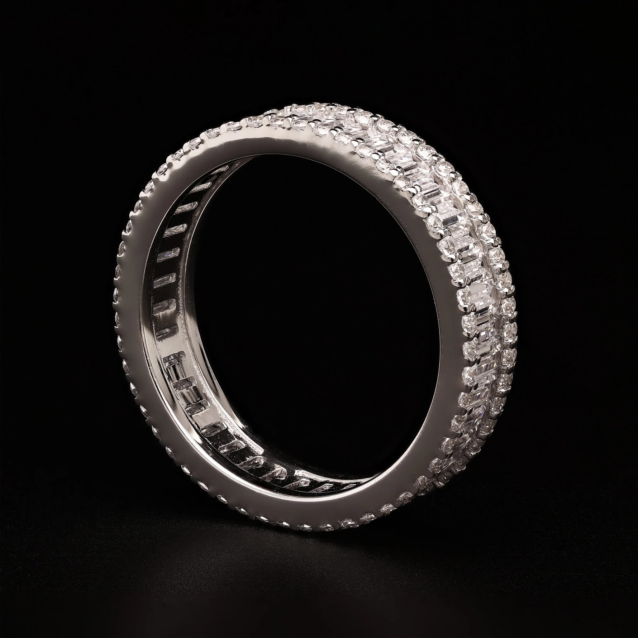 Triple Row Radiance – Baguette & Round Eternity Band - WooFora