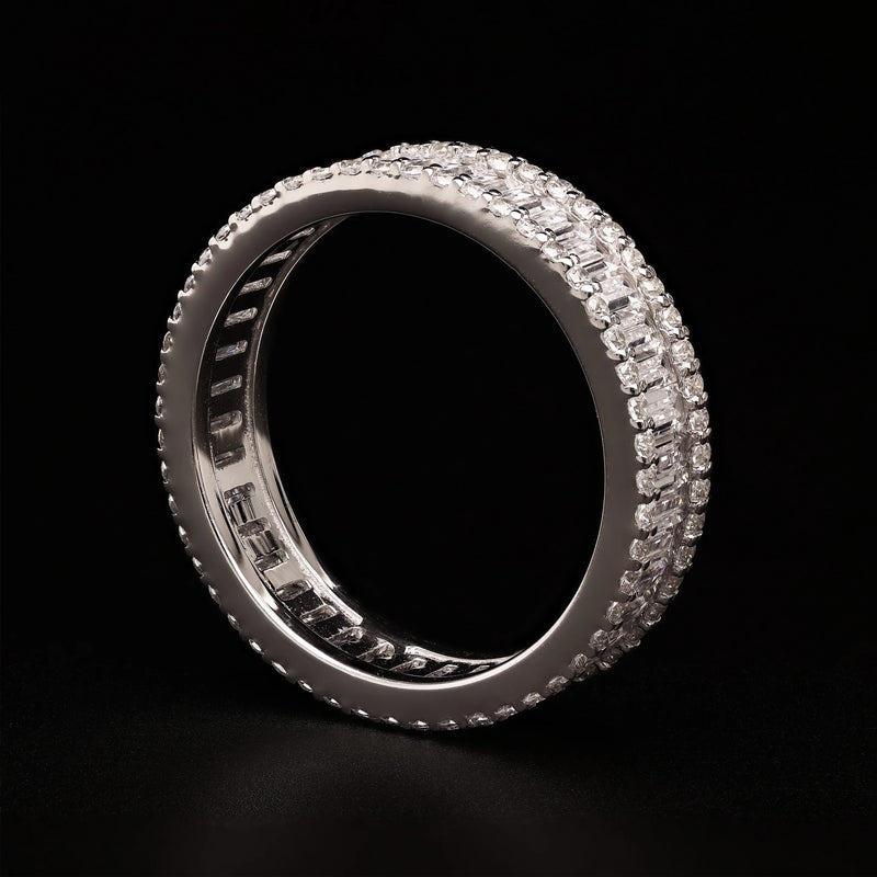 Triple Row Radiance – Baguette & Round Eternity Band - WooFora
