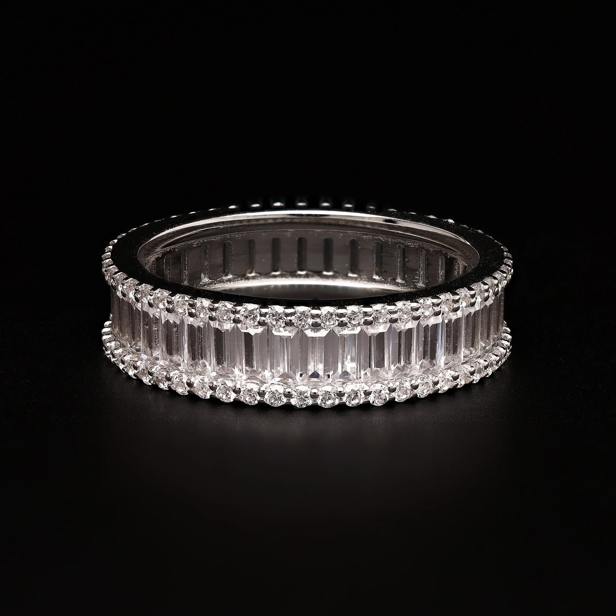 Triple Row Radiance – Baguette & Round Eternity Band - WooFora