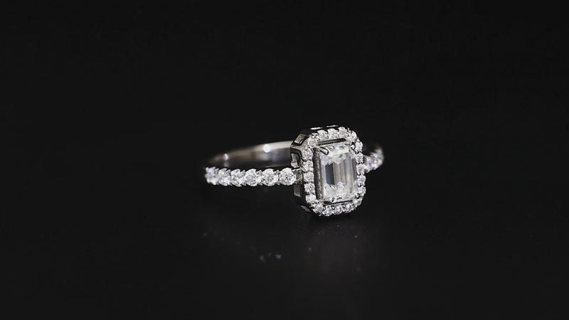 360° View | Emerald-Cut Halo Radiance Ring – Woofora