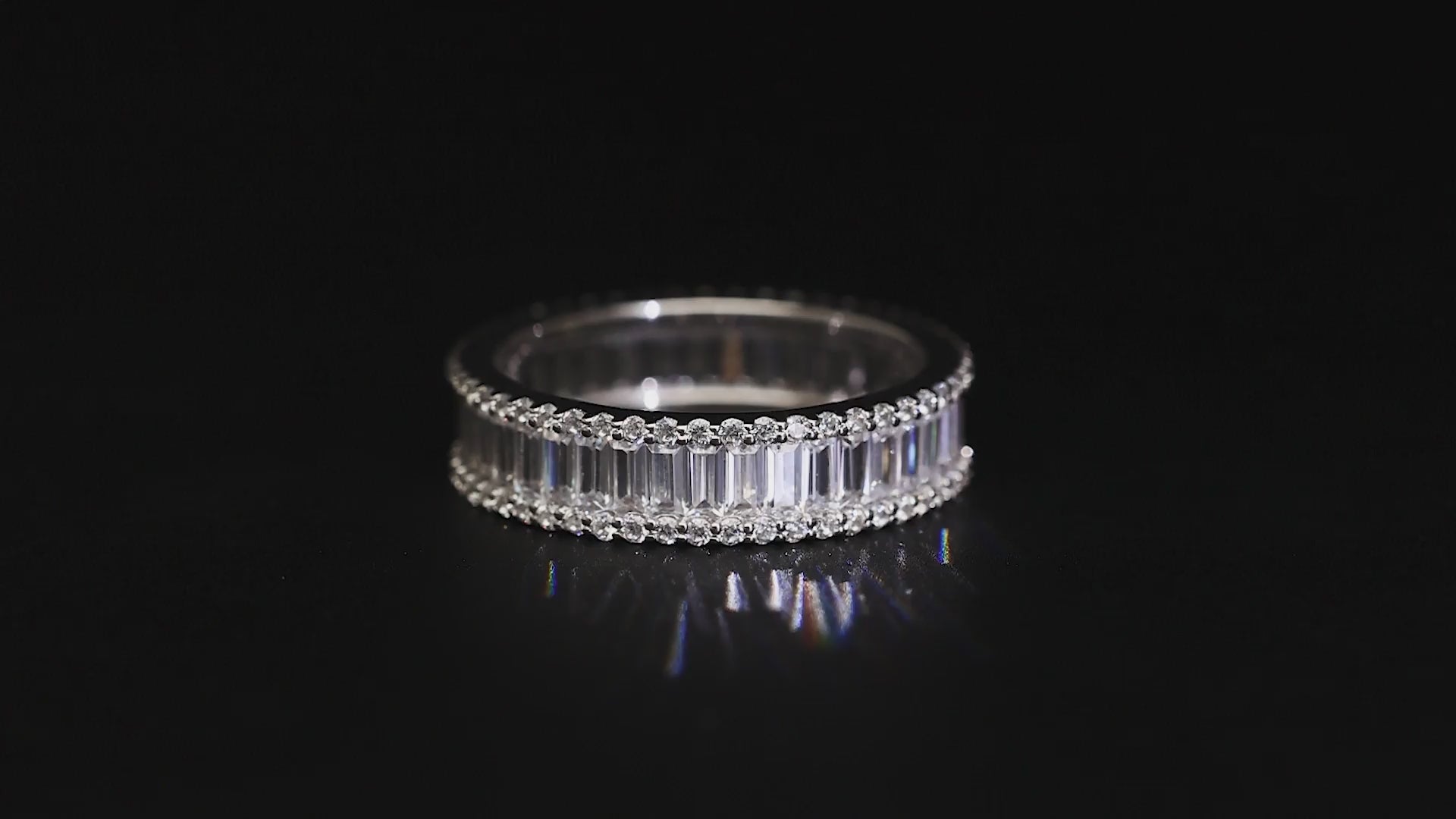 360° View | Triple Row Radiance – Baguette & Round Eternity Band Ring – Woofora