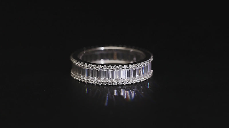 360° View | Triple Row Radiance – Baguette & Round Eternity Band Ring – Woofora